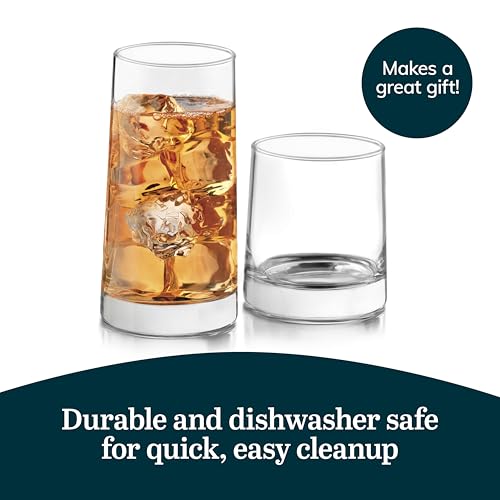 Libbey Cabos 16-Piece Rocks and Tumbler Glasses Set, Angled Glass Cups Set for Water, Juices, and More, Dishwasher-Safe Modern Glassware - color: 08 - Cabos