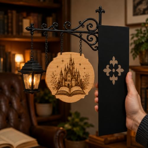 Personalized Genre Bookshelf Lamp with Warm Lantern | Custom Reading Nook Bookend Sign, Engraved Wooden, Book Lover Gift, Fantasy Library Decor