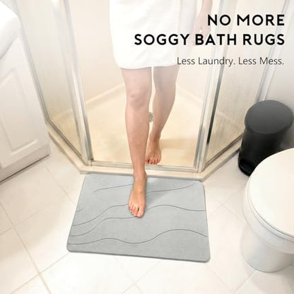 Stone Bath Mat, Quick-Dry Diatomaceous Earth Shower Mat, Absorbent Bathroom Mat for Shower/Tub Exit, New Apartment Essential & Housewarming Gift, 23.5" x 15.5" Light Gray Wave - color: Light Gray-wave