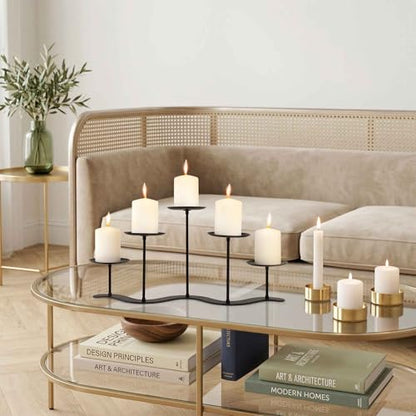 Wrought Iron 5-Arm Candle Stand, Heavy Duty S-Wave Pillar Holder | Black Metal Pillar Holder Stand, S-shaped Wave Base, for Outdoor Wedding Christmas Party, Tool-free Screw-in Design - color: S-5 Candles