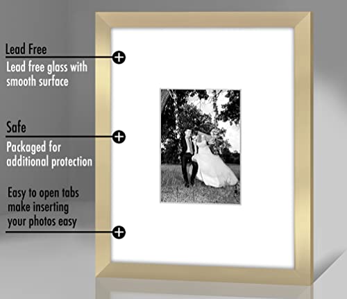 Americanflat 11x14 Picture Frame - Matted to 5x7 - Engineered Wood - Gold | Shatter-resistant glass, hangs vertical or horizontal, sawtooth hangers included, use with or without mat - color: Gold