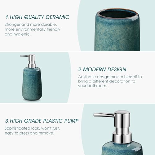 vancasso Green Bathroom Accessories Set, Ceramic Soap Dispenser and Toothbrush Holder Sets, Stoneware 4 Pcs Bathroom Sink Set for Modern Home Decor, Series Starry - style: Green