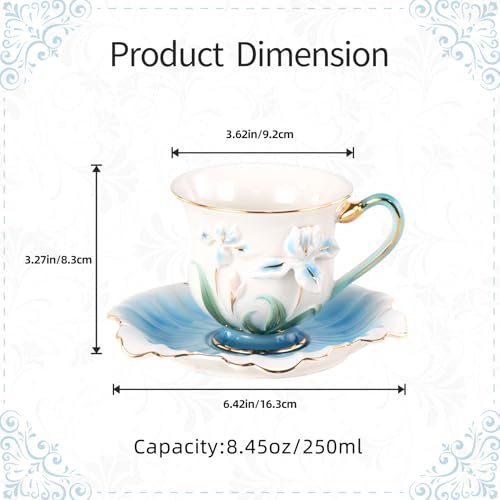 KAMMAK Tea Cups and Saucers Set of 2, Porcelain Coffee Cups, NX015 | Gold Rim, Stackable Espresso Mugs, Ceramic Demitasse for Coffee, Latte, Americano, Afternoon Tea, Elegant Gift for Women - size: 8CZNX015+16