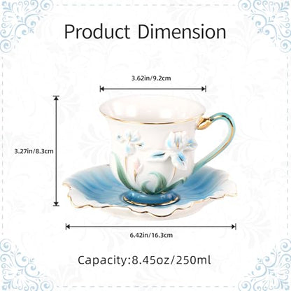 KAMMAK Tea Cups and Saucers Set of 2, Porcelain Coffee Cups, NX015 | Gold Rim, Stackable Espresso Mugs, Ceramic Demitasse for Coffee, Latte, Americano, Afternoon Tea, Elegant Gift for Women - size: 8CZNX015+16