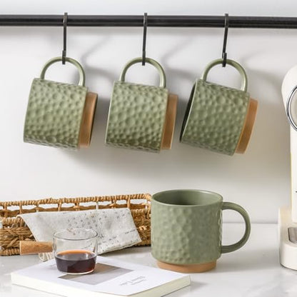 Nihow 16OZ Stackable Coffee Mug Set, Large Ceramic Coffee Mug Set of 4,Coffee Cup Set for Cappuccino/Latte/Cocoa,Dishwasher & Microwave Safe, Matte Green - color: Matte Green, size: 16 oz Without Stand