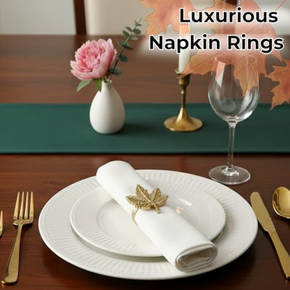 Metal Leaf Napkin Rings, 12-Pack, Antique Gold | Durable metal, 2.75x2.25x1.75 in each, polished finish, Thanksgiving, weddings, fall & holiday table décor