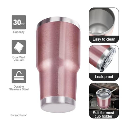 30 oz Tumbler with Lids and Straws Double Wall Vacuum Insulated Tumbler Cup,Stainless Steel Leak-proof Thermal Tumbler Travel Coffee Mug for Cold and Hot Drinks,Rose Gold - color: Rose Gold, size: 30 Ounces