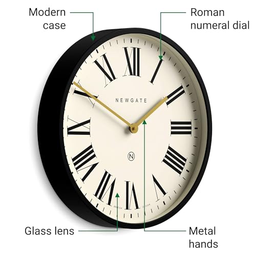 NEWGATE® Universal wall Clock | Large Modern Classic Clock | 17" | Deep matt Black Metal case | Roman Numerals | Classic Style for Kitchen, Living Room or Office - style: Roman