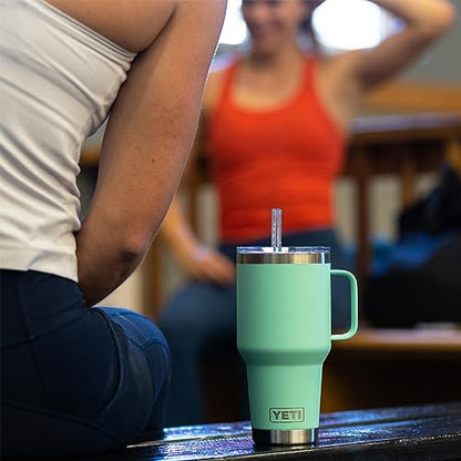 YETI Rambler 35 oz Tumbler with Handle and Straw Lid, Travel Mug Water Tumbler, Vacuum Insulated Cup with Handle, Stainless Steel, Chartreuse - color: Chartreuse, style: 35oz