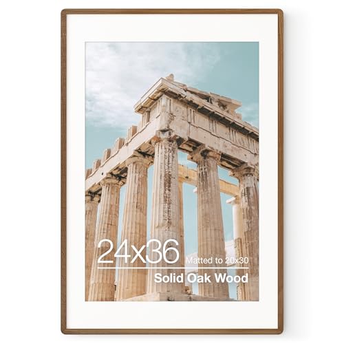 24x36 Poster Frame | Solid Oak Wood 24 x 36 Picture Frame | 24x36 Poster Frame With Mat For 20x30 | Tempered Glass And Hanging Hardware Included | 36 By 24 Photo Frame Wood (Walnut, 1 Pack) - color: Walnut, size: 24''x36''-1P