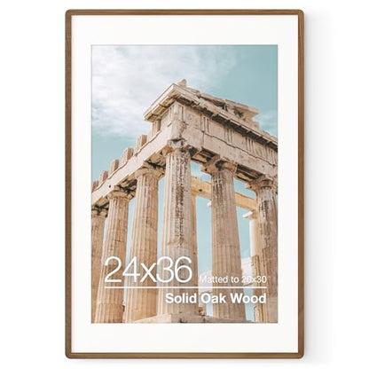 24x36 Poster Frame | Solid Oak Wood 24 x 36 Picture Frame | 24x36 Poster Frame With Mat For 20x30 | Tempered Glass And Hanging Hardware Included | 36 By 24 Photo Frame Wood (Walnut, 1 Pack) - color: Walnut, size: 24''x36''-1P
