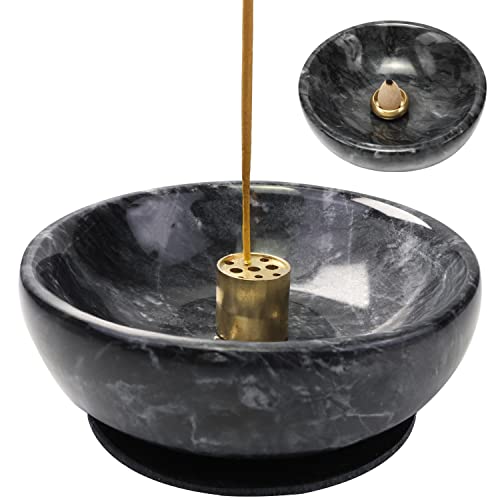 Vrupin Natural Marble Incense Burner, Handmade Incense Stick Incense Burner Reflux Burner, Ideal for use in Meditation, Incense Smokers and Decoration. (Black) - color: Black, size: Medium