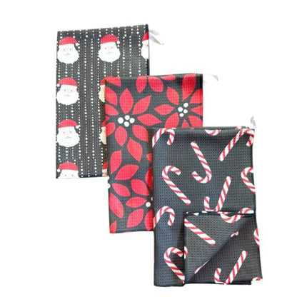 Kitchen Towels, Dish Towels for Kitchen, 3 Pc Kitchen Towel Set | Microfiber Waffle Towels, 16 x 26 inches, with Hanging Loops, Reusable Tea Towels, Cute Kitchen Towels - 3 Pack - color: Christmas
