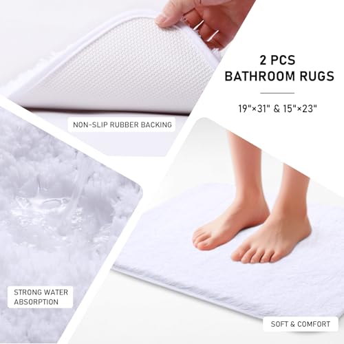 XLHOMO 11PCS Bathroom Sets with Shower Curtain and Rugs Bathroom Accessories Set White Bathroom Set,Soap Dispenser & Toilet Brush Holder Set with Stainless Steel Trash Can - size: White, style: Bath Set+Shower Curtain+Bath Rugs
