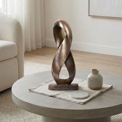 14.6" Tall Abstract Bronze-Finish Knot Sculpture, Modern Resin Infinity Loop Statue, Modern Tabletop Decor for Coffee Table, Bookshelf, Mantel, Entryway, Living Room Office Accent Centerpiece