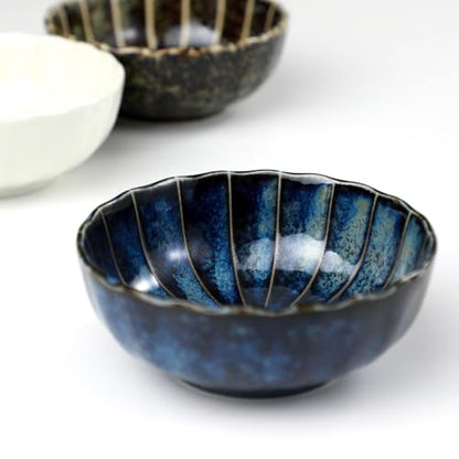 Asayu Japan Lotus Incense Holder for Sticks 4.1 inch (105 mm), Traditional Made in Japan Ceramic Ash Catcher and Brass Incense Burner Set - Navy Dark Blue Lotus