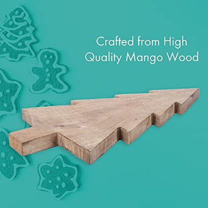 Mary Square Natural Brown Christmas Tree 17.25 x 9.5 Mango Wood Christmas Cheese Cutting Board - style: Large Christmas Tree