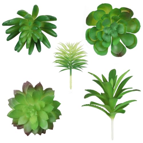 5 Pcs Green Realistic Large Faux Succulents Set, Artificial Plants and Greenery Hanging Ornaments Fleshed Plant Textured for Home DIY Garden Wedding Party Outdoor and Indoor Decoration