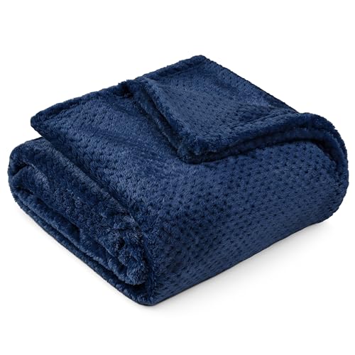 PAVILIA Fleece Throw Blanket for Couch Sofa Bed, Dark Navy Blue 60x80 Twin | 280 GSM Soft Fuzzy Waffle Textured Jacquard Microfiber, Warm Lightweight Fade-Resistant Decorative Decor, All Season Gift - color: Navy Blue, size: 60 X 80 Inches - Twin