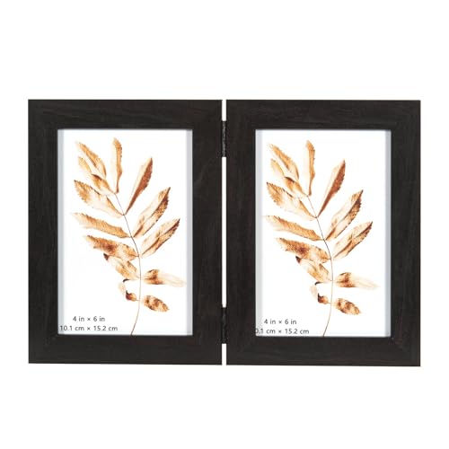 Black Double Photo Picture Frame 6 x 4, Holds 2 Standard Photographs, Freestanding, Twin Hinged 6x4 10 x 15 cm Picture Frames，Glass Front Stand Vertical on Desktop - color: Black, size: 2x46