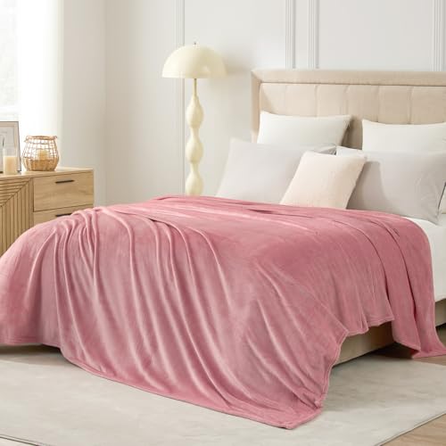 Hansleep Throw XL Fuchsia Fleece Blanket, Soft Flannel Bed Blanket | Fuzzy Cozy Blanket 50x70 Inches, Multi-use for Bed, Sofa, Couch, Travel, Camping, All Season Warm Lightweight Cover - color: Dusty Rose, size: Throw XL (50x70 Inches)