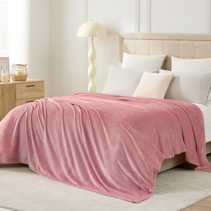 Hansleep Throw XL Fuchsia Fleece Blanket, Soft Flannel Bed Blanket | Fuzzy Cozy Blanket 50x70 Inches, Multi-use for Bed, Sofa, Couch, Travel, Camping, All Season Warm Lightweight Cover - color: Dusty Rose, size: Throw XL (50x70 Inches)