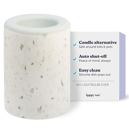 Happy Wax White Terrazzo Mod Wax Melt Warmer with 3, 6, and 9 Hour Timer for Scented Wax Melts, Tarts & Cubes - Electric, Ceramic Wax Melter with Removable No Mess Silicone Wax Dish - color: White Terrazzo