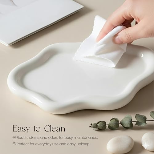 Cloud Ceramic Tray, Glossy White Irregular Jewelry Dish, Luxury Ceramic Ring Holder and Vanity Organizer, Cloud Trinket Plate for Keys, Perfume, or Nightstand Decor