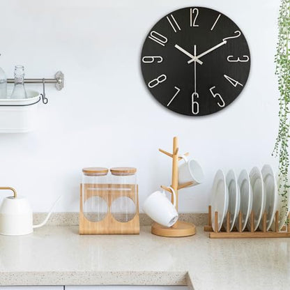 AIRUIFU Wall Clock 12 Inch Silent Non-Ticking Modern Clocks Battery Operated - Analog Small Classic for Office, Home, Bathroom, Kitchen, Bedroom, School, Living Room(Black) - color: Black