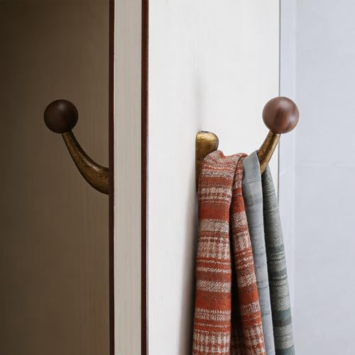 wall-mounted light luxury coat hooks, used for hanging coats, hats, scarves and towels, suitable for entrance halls, bathrooms and bedrooms (2, 7110Large-flowered Yellow Ancient + Walnut Wood) - color: 7110Large-flowered Yellow Ancient + Walnut Wood