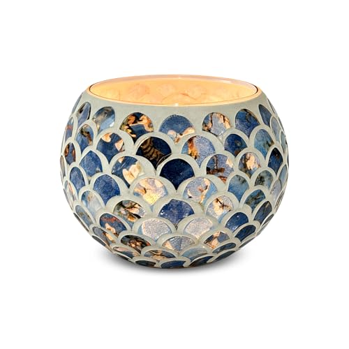Mosaic Glass Tea Light Holders Romantic Votive Candle Holder (L) | Round Handmade Tealight Candle Holder, for Table Centerpieces, Christmas, Party, Home Decor