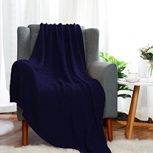 uxcell 100% Cotton Knit Throw Blanket, Cable Decors Navy Blue 47x70 - color: Navy Blue