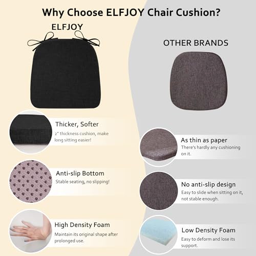 ELFJOY Non-Slip Chair Cushions for Dining Chairs Black 16.7"x16" | 4 Pack, with Ties and Washable Cover, U Shape, Breathable Fabric, for Kitchen Dining Office Folding Chairs，Comfortable - color: Black