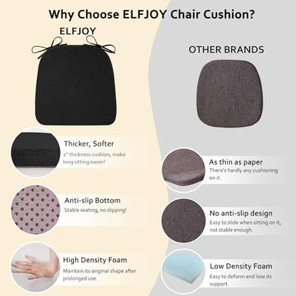 ELFJOY Non-Slip Chair Cushions for Dining Chairs Black 16.7"x16" | 4 Pack, with Ties and Washable Cover, U Shape, Breathable Fabric, for Kitchen Dining Office Folding Chairs，Comfortable - color: Black