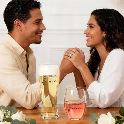 AW BRIDAL Fiance Wine Glasses and Beer Mug Set with Wine Stopper for Couple | Engagement Gifts for Women, Newly Wed Gift for the Couple 2026, Engaged Wine Glasses for Bride to Be, Fiance Fiancee Gift - style: Fiancé Glasses