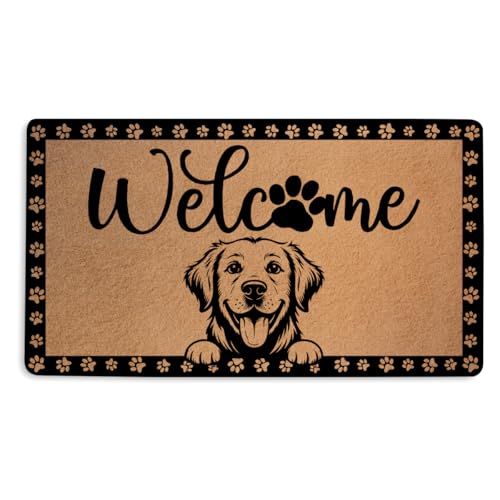 Golden Retriever Gifts Door Mat 18x30 Inch, Dog Lovers Gifts for Women | Faux Coco Coir Doormat with Non-Slip PVC Backing, Cute Dog Printed Welcome Mat for Outdoor Indoor Entryway Porch Home Decor - color: Multicolour 0351