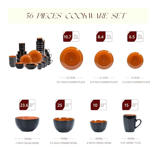 Stoneware Sonoma 56pc Dinnerware Set, Black + Speckled Spin Wash Spice - color: Spice