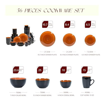 Stoneware Sonoma 56pc Dinnerware Set, Black + Speckled Spin Wash Spice - color: Spice