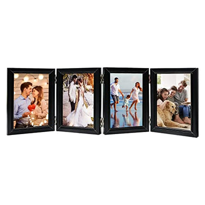 POILKMNI 4 Folding 4x6 Inch Hinged Picture Frame with 4 Openings | Natural Wood Foldable Photo Frame High Definition Acrylic for Mothers Day Father's Day Christmas Gift, Family Picture, Black - color: Black, size: 4x6