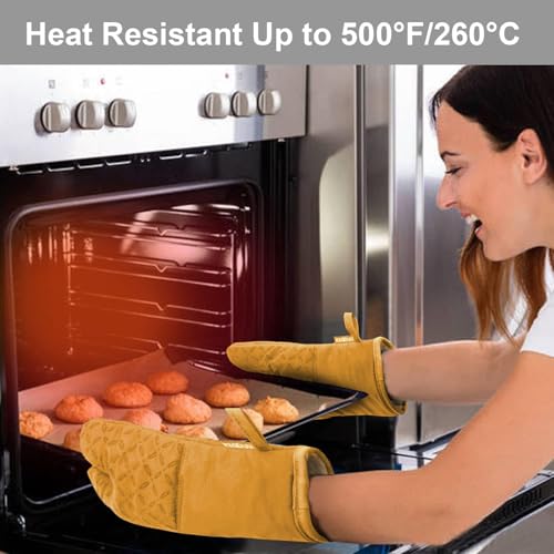 KEGOUU Oven Mitts and Pot Holders 6pcs Set, Kitchen Oven Glove High Heat Resistant 500 Degree Extra Long Oven Mitts and Potholder with Non-Slip Silicone Surface for Cooking （Orange） - color: Orange