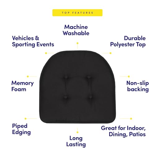 Sweet Home Collection Chair Cushion Memory Foam Pads Tufted Slip Non Skid Rubber Back U-Shaped 17" x 16" Seat Cover, 6 Count (Pack of 3), Black - color: Black, size: 6 Pack, style: Foam Pads