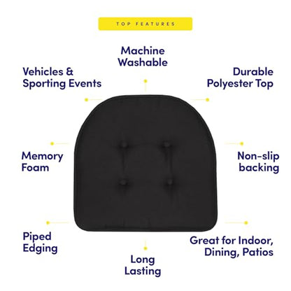 Sweet Home Collection Chair Cushion Memory Foam Pads Tufted Slip Non Skid Rubber Back U-Shaped 17" x 16" Seat Cover, 2 Count (Pack of 1), Black - color: Black, size: 2 Pack, style: Foam Pads