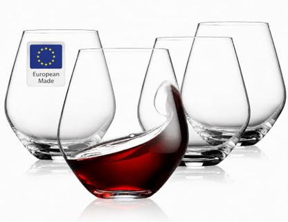 Godinger Wine Glasses, Stemless Wine Glasses, Red Wine Drinking Glasses, Stemless Wine Glass - 17oz, Set of 4 - Made in Europe - color: A Clear