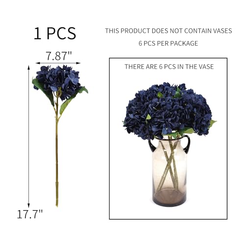 Kimura's Cabin 6pcs Navy Blue Hydrangea Artificial Flowers Silk Hydrangeas | Fake Hydrangeas with Stems Faux Flower,wedding Bouquet Arrangement Halloween Home Party Table Centerpieces Decor Vase Filler - color: Navy Blue