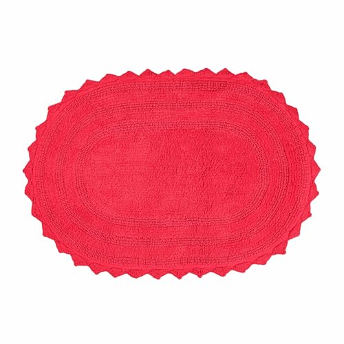 Royal Blaze Crochet Bath Rug 100% Cotton Reversible, 18”x26” Red Oval Bath Mat, Reversible Plush Tufted Loop Design with Decorative Edges, Thick Bathroom Rug - color: Bright Red, size: 18"x26" Oval
