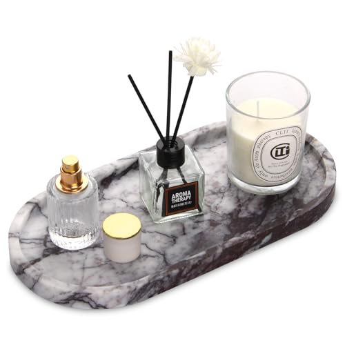 Oval Marble Bathroom Vanity Tray, Lilac, 12" x 6" x 0.8" | Natural Luxury Marble, Home Kitchen Bathroom Table Tray, Stone Decorative Countertop Tray, For Coffee Perfume Jewelry - color: Lilac, size: 5.9" x 0.7" x 11.8"