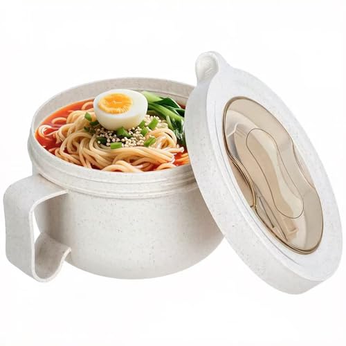 OZY Microwave Bowl Set with Lids and Handles,Ramen Noodles Cup Mug for Instant Noodles,Oatmeal,Salad,Soup,Cereal,Ideal for Home,Office, Dorm (1Beige) - color: 1Beige