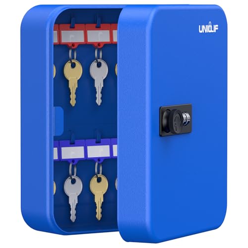 Uniclife 20 Keys Key Lock Box with Code, Wall Mount Lock Box for Keys with Code, Key Organizer with Tags, Key Cabinet, Key Storage Box for Home Office & Company, Blue - color: Blue, size: 20 Keys