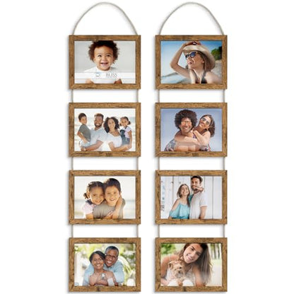 5x7 Hanging Picture Frames Collage with 8 Openings - Rustic Brown, 2 PK | Icona Bay casual style engineered wood frames, designed for wall hanging, space-saving photo display, Bliss collection - color: Rustic Brown, size: 5x7