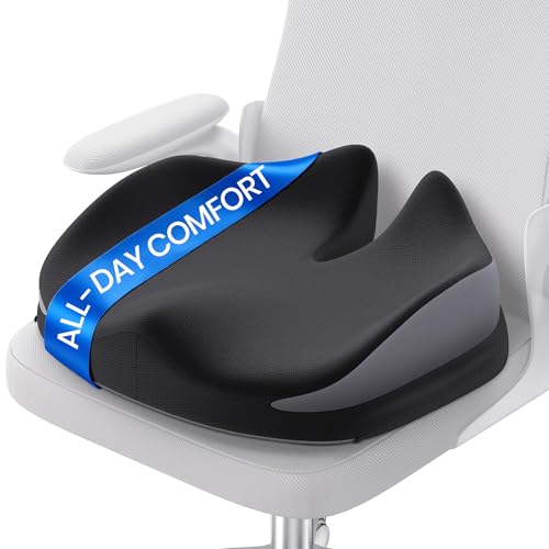 Benazcap Large Seat Cushion for Office Chair Memory Foam Coccyx Pain Relief Cushion Pillow for Back Support Non-Slip Seat Pad - color: Gray&black